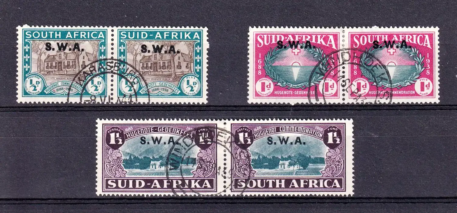 South West Africa 1939 South Africa Postage Stamps Overprinted "S.W.A". Landing of Huguenots. VFU