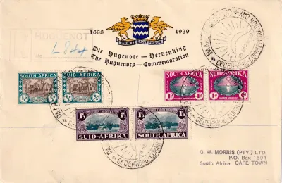 South Africa 1939 The 100th Anniv of the Arrival of the Huguenots on FDC South Africa 1939 The 100th Anniv of the Arrival of the Huguenots on FDC
