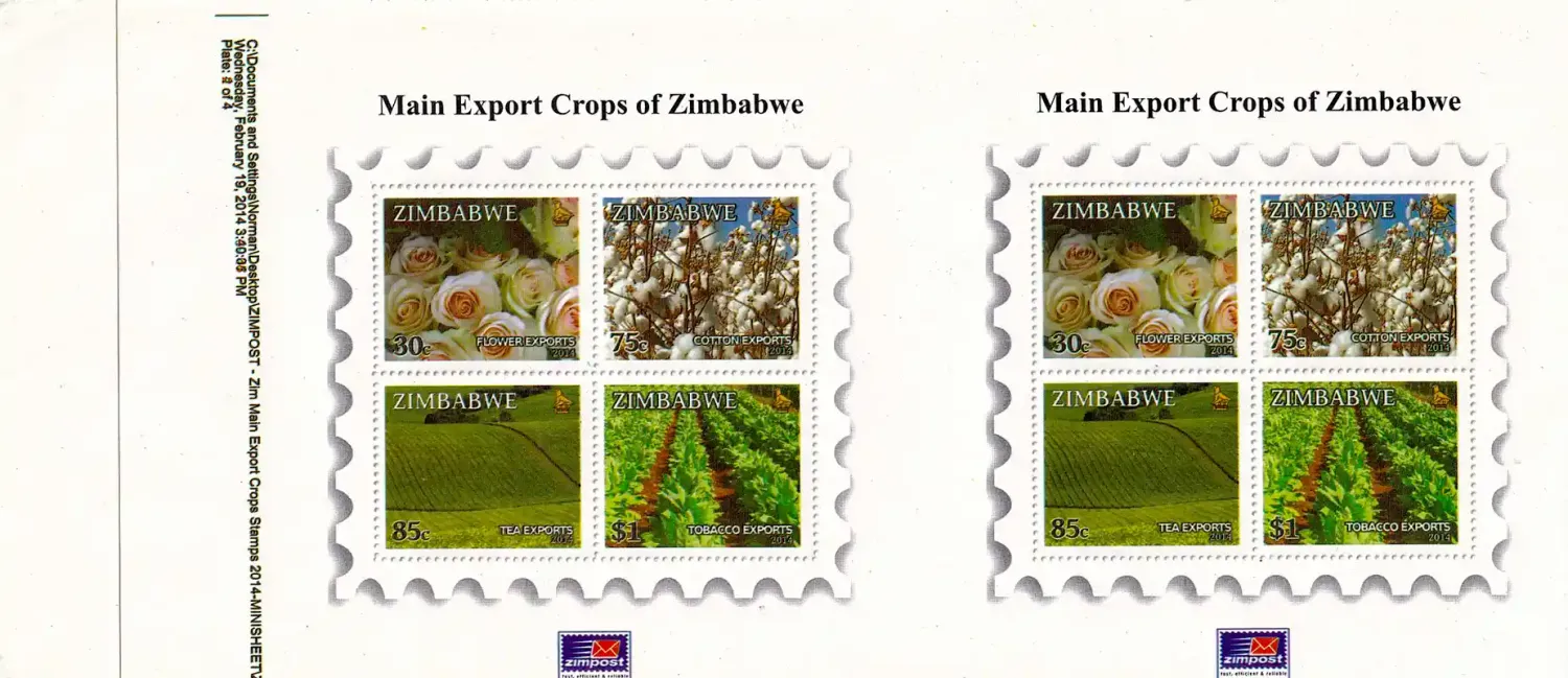 Zimbabwe 2014 (Variety) Main Export Crops, UNCUT Minisheets. MNH
