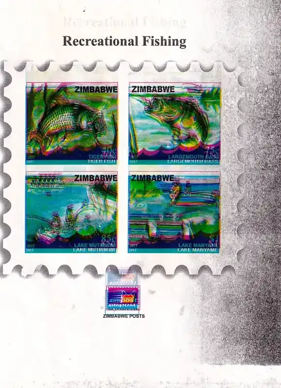 Zimbabwe 2017 (Variety) Recreational Fishing IMPERF (Printer Waste) Minisheet. MNH
