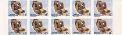 Zimbabwe 1988 (Variety) National Gallery 45c Imperf Inscriptional Block of 10. MNH