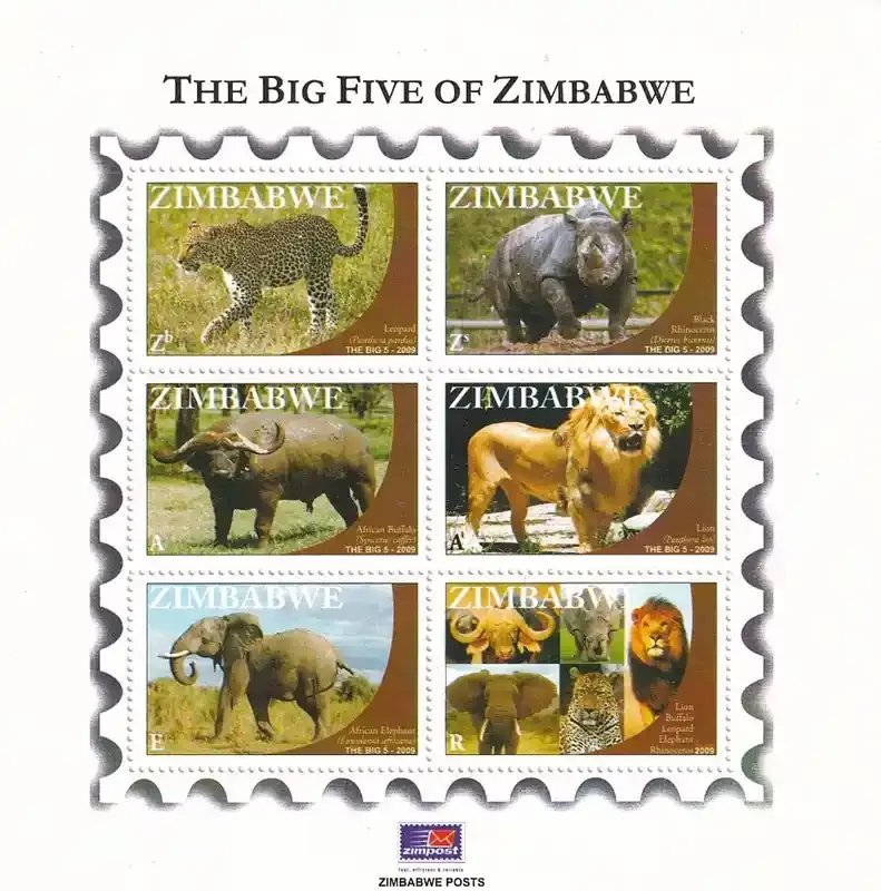 Zimbabwe 2009 The Big Five/Animals, Mammals (ss/6v) - MNH** Zimbabwe 2009 The Big Five/Animals, Mammals (ss/6v) - MNH**