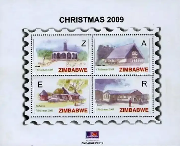 Zimbabwe 2009 Christmas/Contemporary Rural Churches (ss/4v) - MNH** Zimbabwe 2009 Christmas/Contemporary Rural Churches (ss/4v) - MNH**