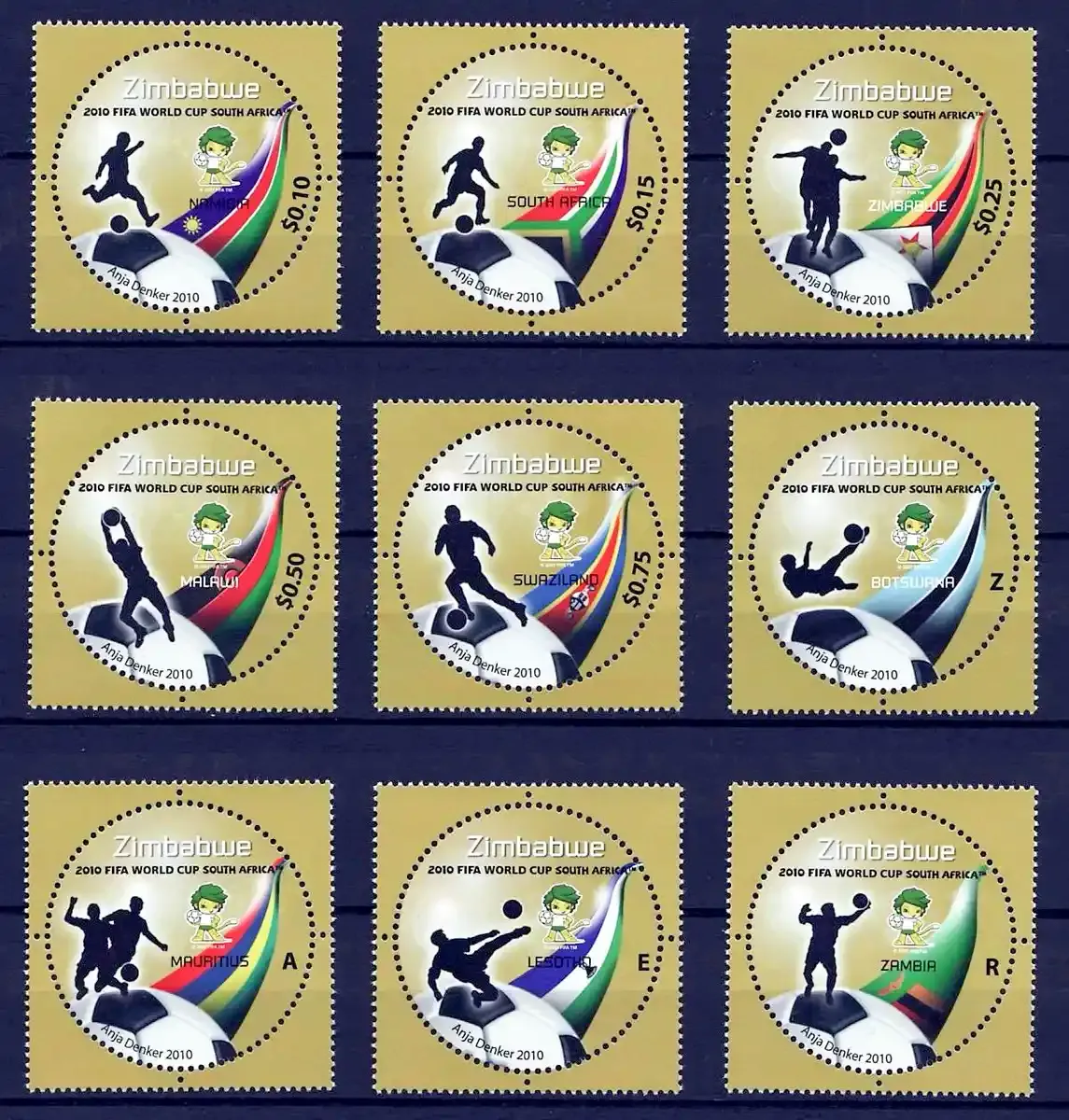 Zimbabwe 2010 SAPOA/World Cup Soccer : South Africa (9v) - MNH** Zimbabwe 2010 SAPOA/World Cup Soccer : South Africa (9v) - MNH**