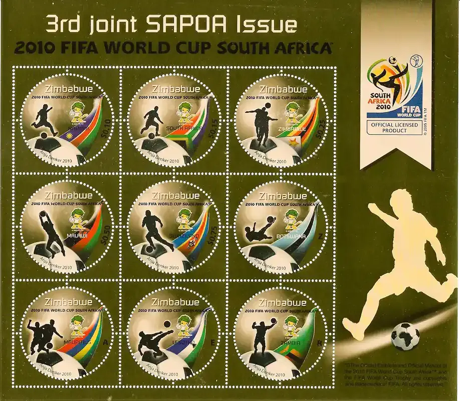 Zimbabwe 2010 SAPOA/World Cup Soccer : South Africa (ss/9v) - MNH** Zimbabwe 2010 SAPOA/World Cup Soccer : South Africa (ss/9v) - MNH**