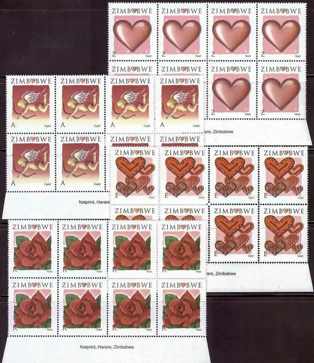 Zimbabwe 2008 Valentine's Day/Hearts &amp; Roses (Imprint Blocks 8v) - MNH**