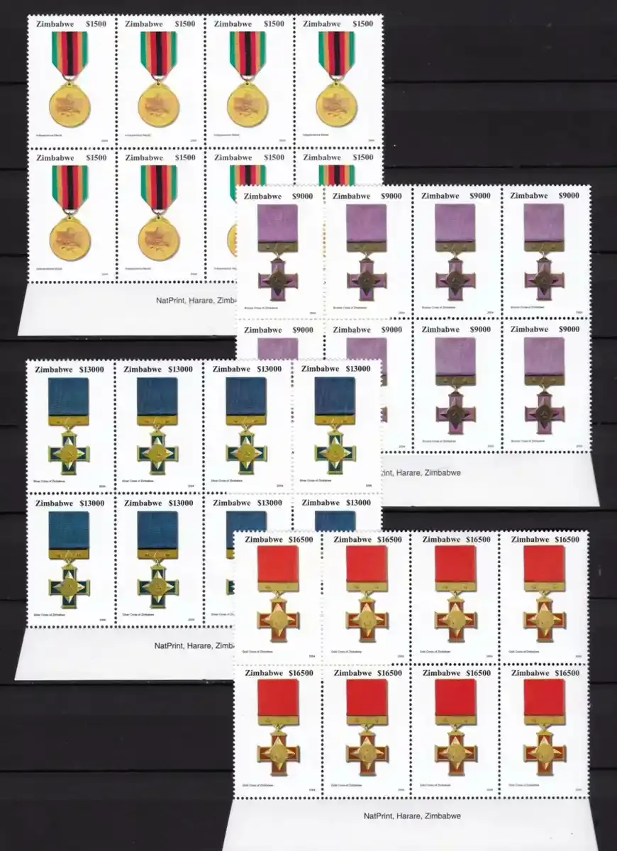 Zimbabwe 2004 Medals (Imprint Blocks 8v) - MNH**
