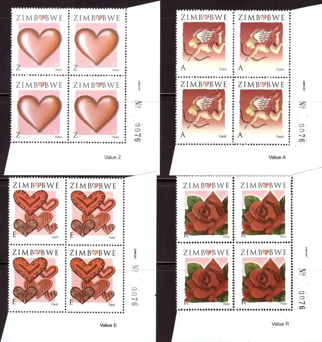Zimbabwe 2008 Valentine's Day/Hearts &amp; Roses (N/Blocks) - MNH**