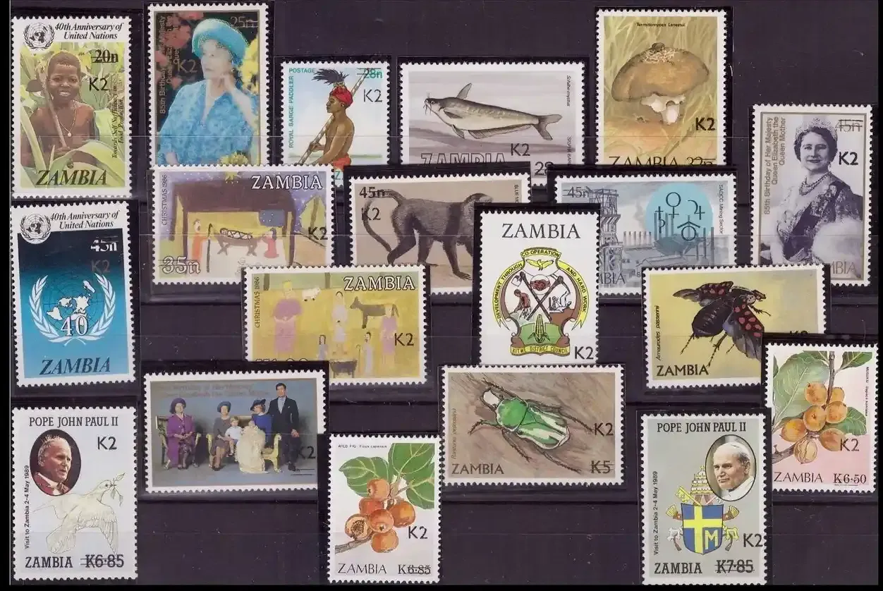 Zambia 1991 Previous Issued Stamps Surcharged. Set of 19. Scarce MNH(**)