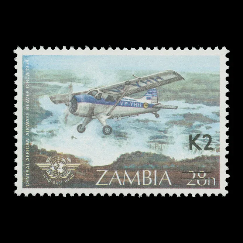 Zambia 1991 K2/28n de Havilland DHC-2 Beaver provisional. SG660; SC297var. Very scarce. MNH(**)