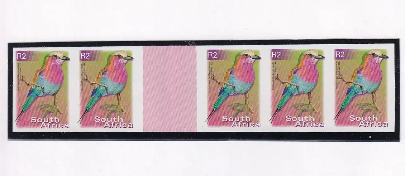 South Africa 2000 Fauna and Flora - Birds R2 Cutter strip. (Variety). Imperf, Scarce. MNH