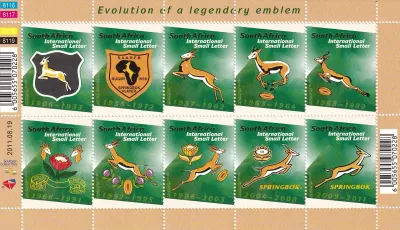 South Africa 2011 Rugby/Springbok Emblem (ss/10v) - MNH(**) South Africa 2011 Rugby/Springbok Emblem (ss/10v) - MNH(**)