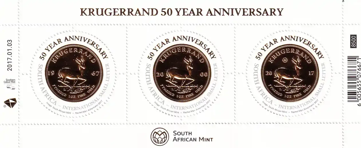 South Africa 2017 Kruggerrand Gold Coins 50th Anniv (ss/3v) - MNH(**)