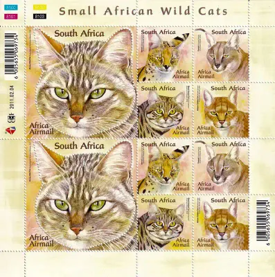 South Africa 2011 Small Wild Cats, Mammals (ss/v10) - MNH(**) South Africa 2011 Small Wild Cats, Mammals (ss/v10) - MNH(**)