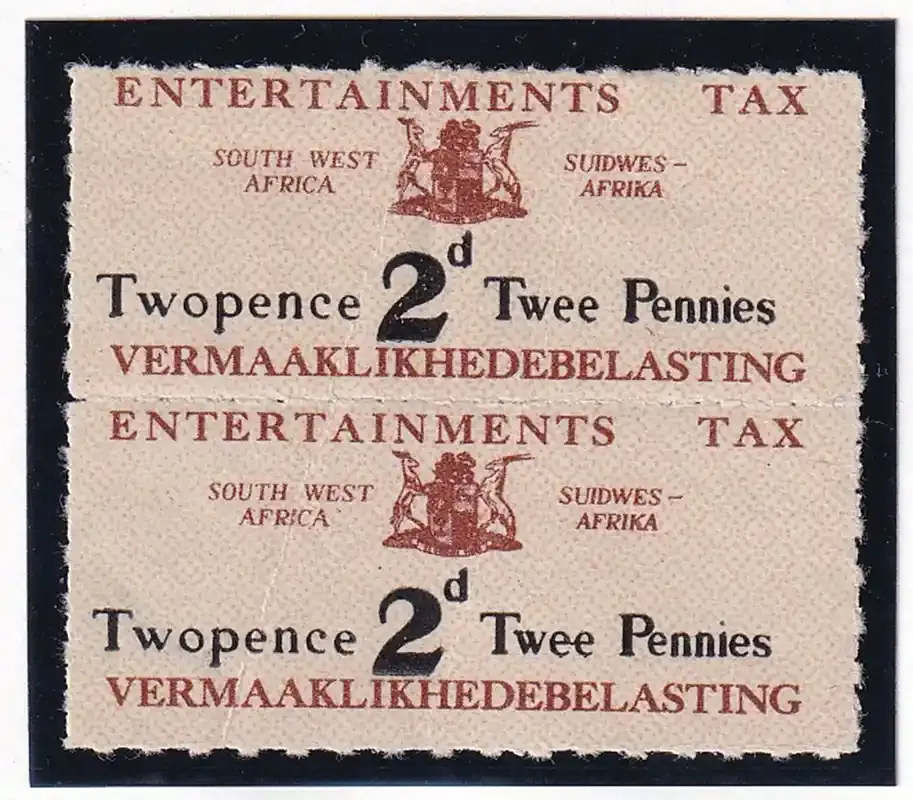 South West Africa 1946 (2d black and claret) "Entertainments Tax" MLH.