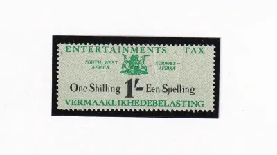 South West Africa 1951 "1s black and green" No Gum. "Entertainments Tax" MLH. South West Africa 1951 "1s black and green" No Gum. "Entertainments Tax" MLH.