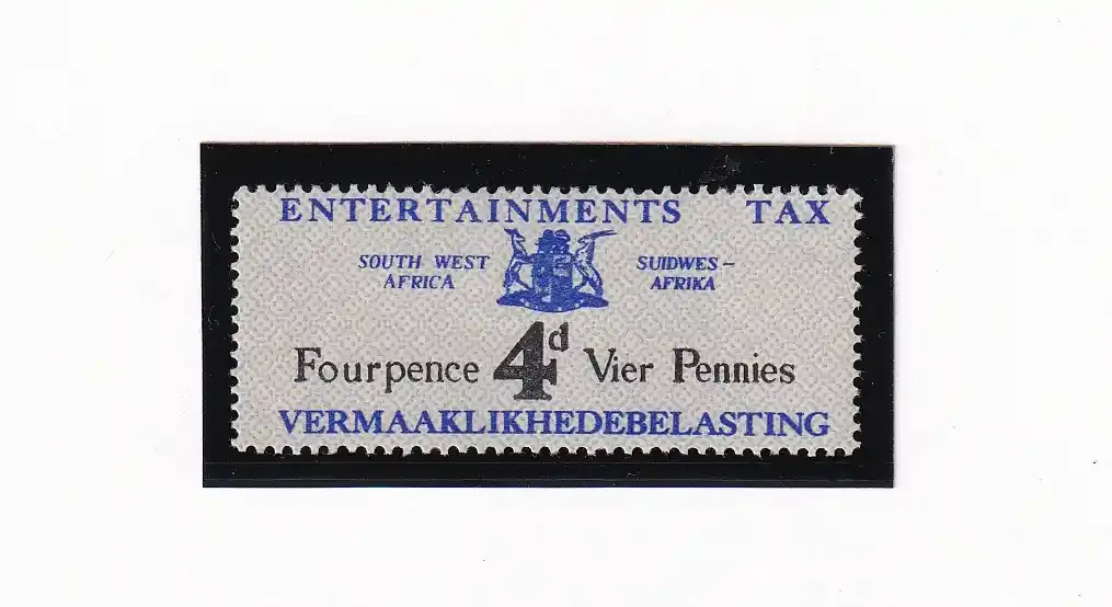 South West Africa 1951 "4d black and blue" "Entertainments Tax" MLH.
