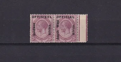South West Africa 1926 "OFFICIAL 2d - South West - Africa" or Afrikaans "OFFISIEEL - SUIDWES - Afrika". Very lightly Hinged. (*) South West Africa 1926 "OFFICIAL 2d - South West - Africa" or Afrikaans "OFFISIEEL - SUIDWES - Afrika". Very lightly Hinged. (*)