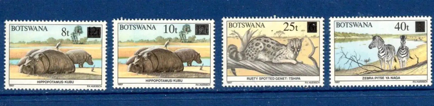 Botswana 1992 Defs/Wildlife - 1987 8t-40t (surch) (4v)-MNH(**)