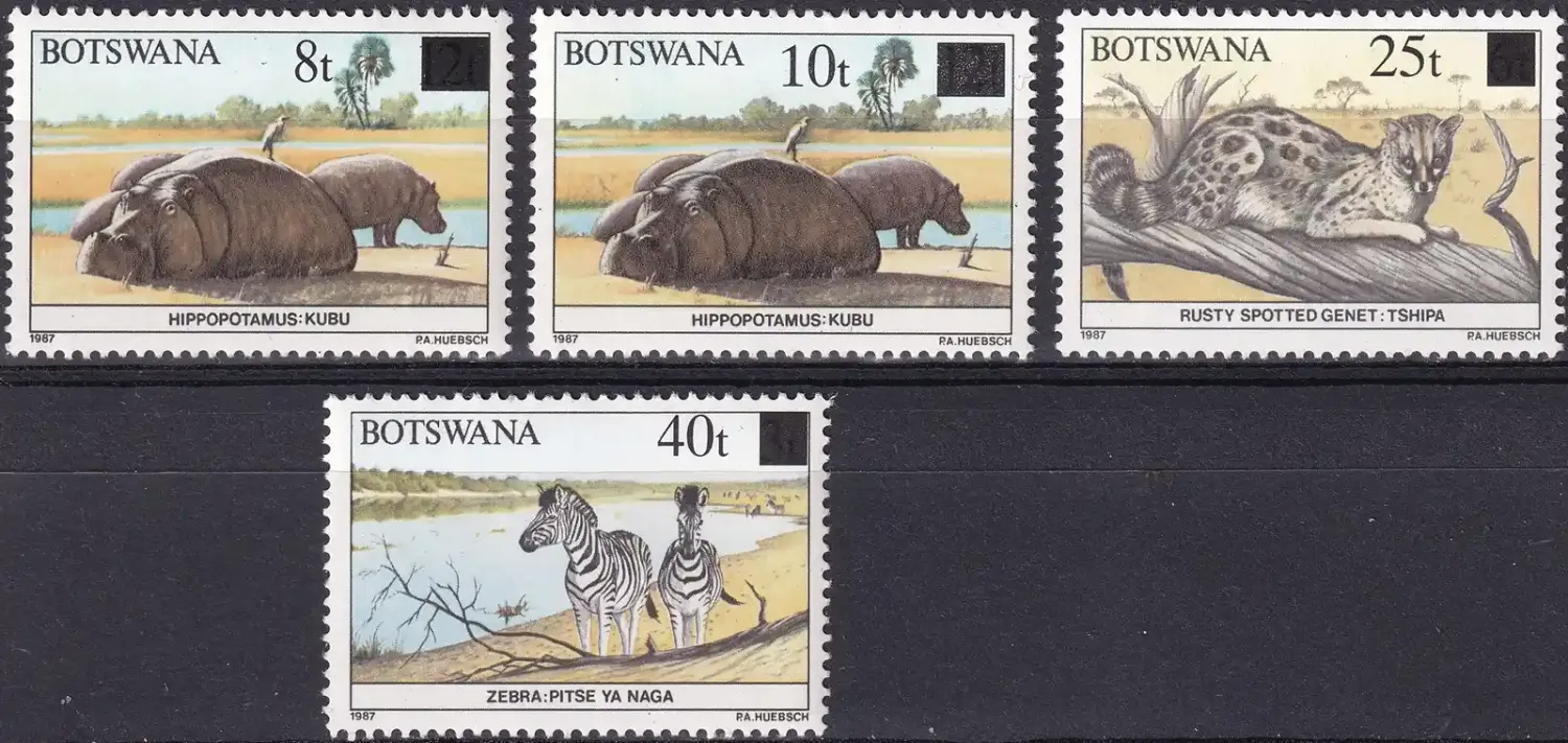 Botswana 1992 Defs/Wildlife - 1987 8t-40t (surch) (4v)-MNH(**) Botswana 1992 Defs/Wildlife - 1987 8t-40t (surch) (4v)-MNH(**)