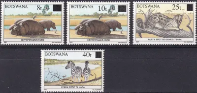 Botswana 1992 Defs/Wildlife - 1987 8t-40t (surch) (4v)-MNH(**)