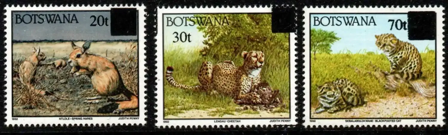 Botswana 1996 Defs/Animals - Issues of 1992, 20t,30t,70t (surch) (3v)-MNH(**)