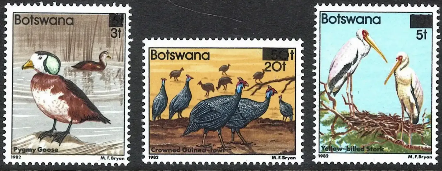 Botswana 1987 Defs/Birds - 3t,5t,20t (3v) (1982 surch)-MNH(**)