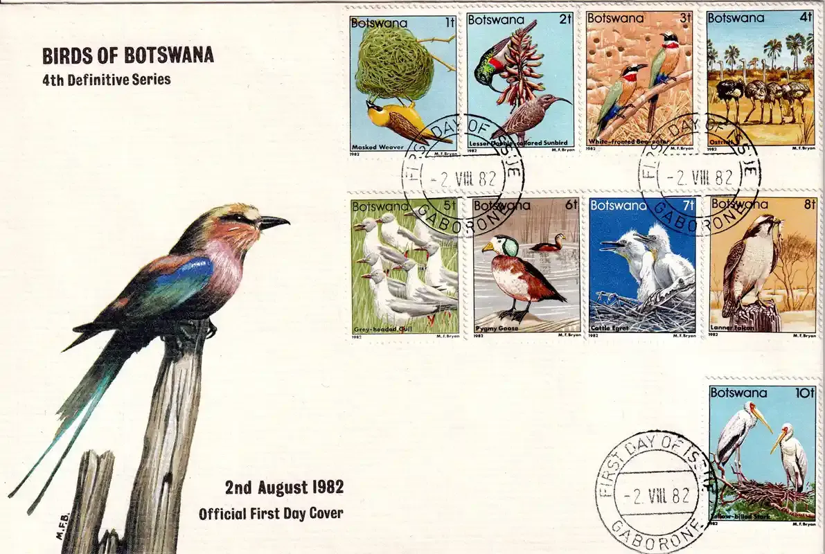 Botswana 1982 Defs/Birds - 1t-2p (18v) FDC x 2