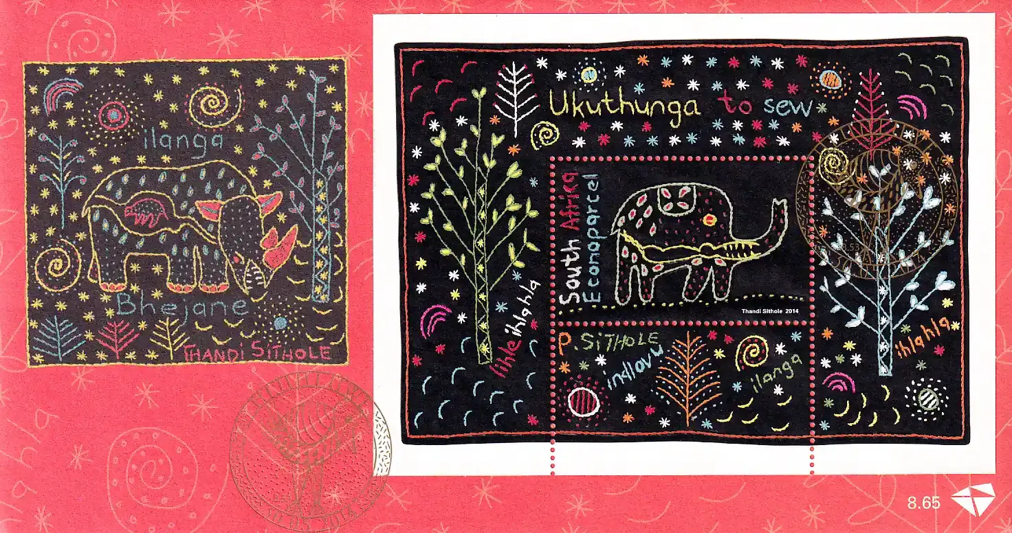 South Africa 2014 Tunga Studio Embroidery/Elephant, FDC