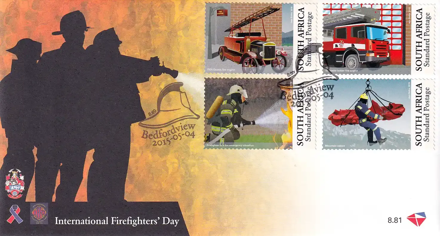 South Africa 2015 Int Fire Fighters Day, FDC x 2