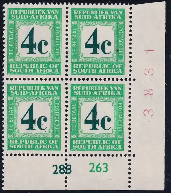 Union of South Africa 1962 (Variety) 4c Dark Green &amp; Light Emerald. SACC 52a. MNH (**)