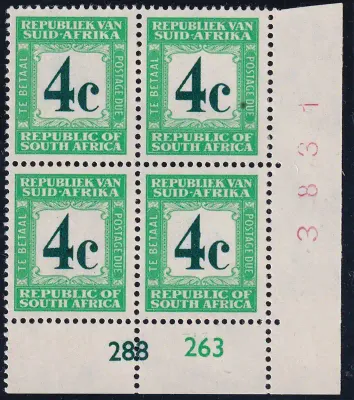 South Africa 1962 (Variety) 4c Dark Green & Light Emerald. SACC 52a. MNH (**) South Africa 1962 (Variety) 4c Dark Green & Light Emerald. SACC 52a. MNH (**)