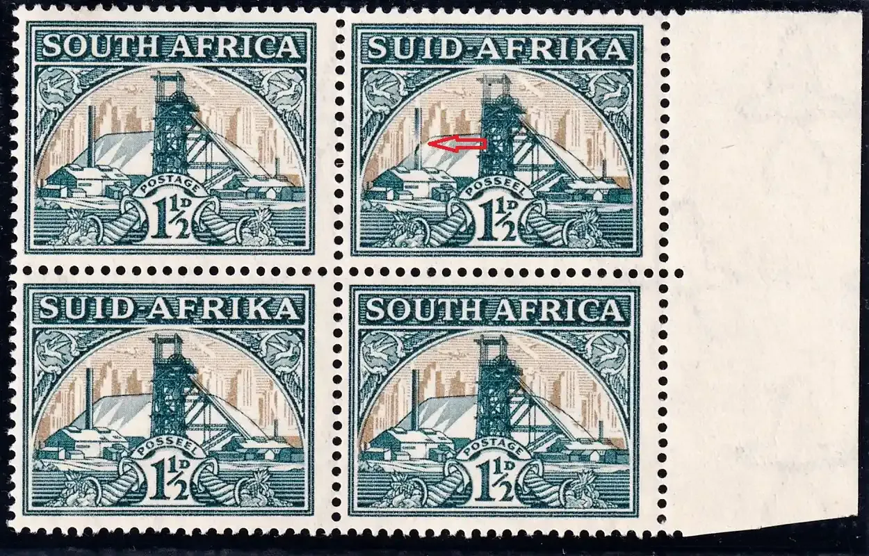 Union of South Africa 1936 (Variety) 4c Dark Green &amp; Light Emerald. SACC 57c (Broken Chimney). MNH (**)