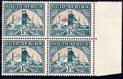 South Africa 1936 (Variety) 4c Dark Green & Light Emerald. SACC 57c (Broken Chimney). MNH (**) South Africa 1936 (Variety) 4c Dark Green & Light Emerald. SACC 57c (Broken Chimney). MNH (**)