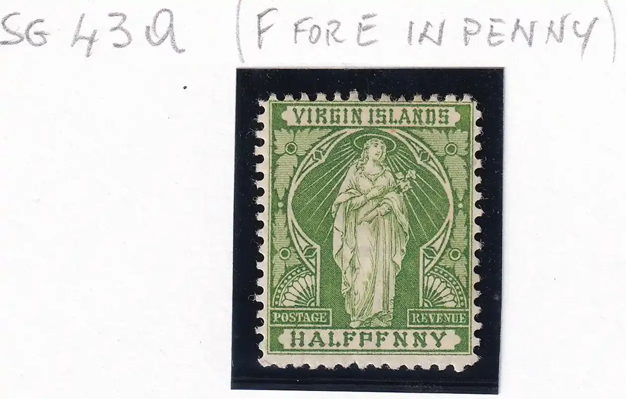 British Virgin Islands 1899 St. Ursula, (Variety) SG43a "PFNNY" instead of "PENNY". MLH(*)