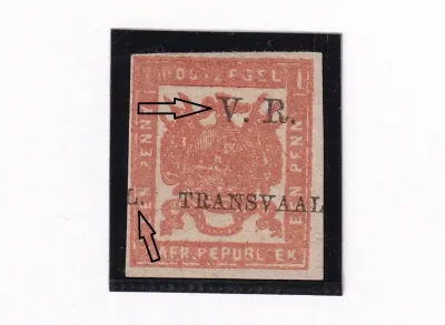Transvaal 1877 SACC 102, (Variety) Overprint major shift to the left. MLH(*) Transvaal 1877 SACC 102, (Variety) Overprint major shift to the left. MLH(*)