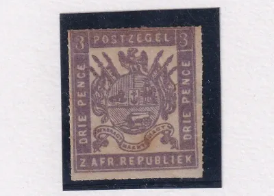 Transvaal 1875 SACC 55. 3d Lilac. CV R15000. MLH(*) Transvaal 1875 SACC 55. 3d Lilac. CV R15000. MLH(*)
