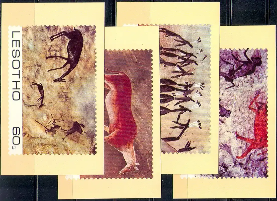Lesotho 1983 Rock Paintings. Set of 4 Postcards. MNH