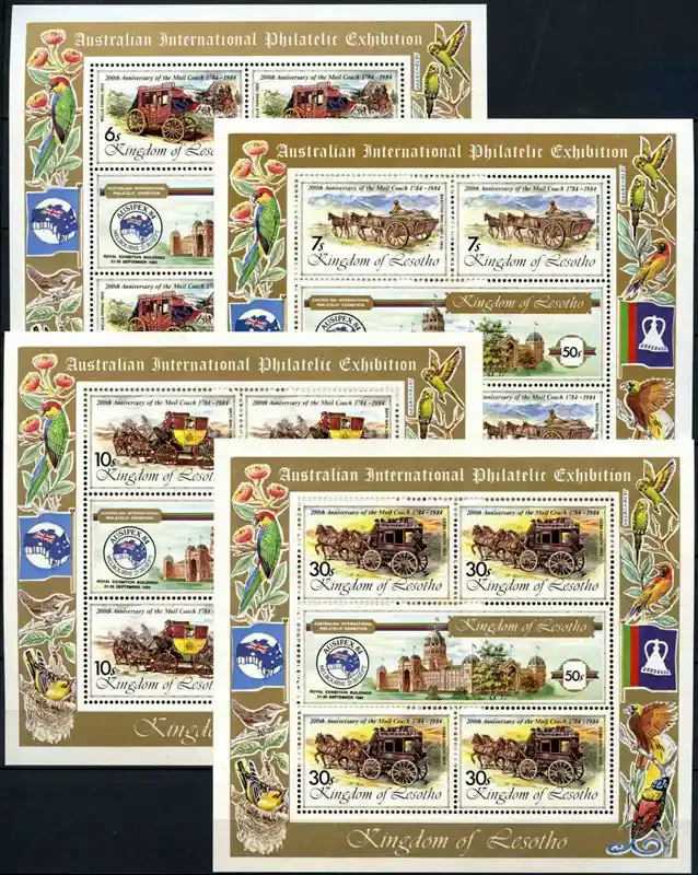 Lesotho 1984 AUSIPEX '84/Mail Delivery. SS for each value (6c,7c,10c &amp; 30C)-MNH(**)