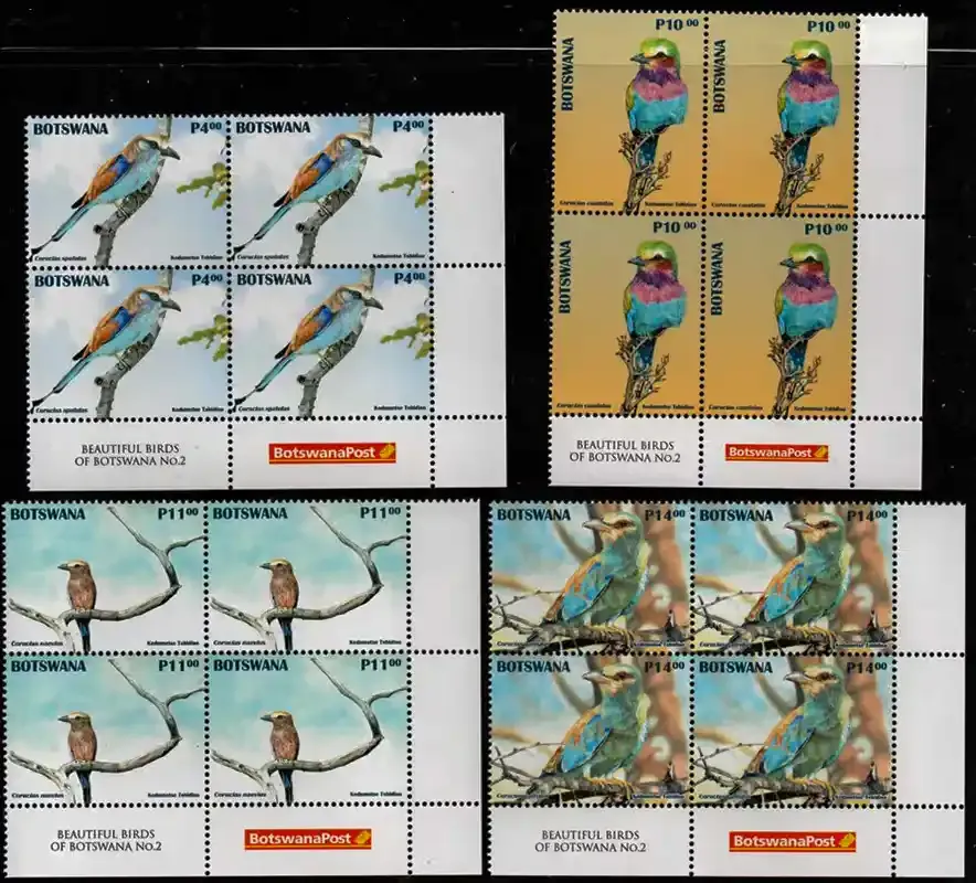Botswana 2025 Birds Rollers, Corner Block Set MNH