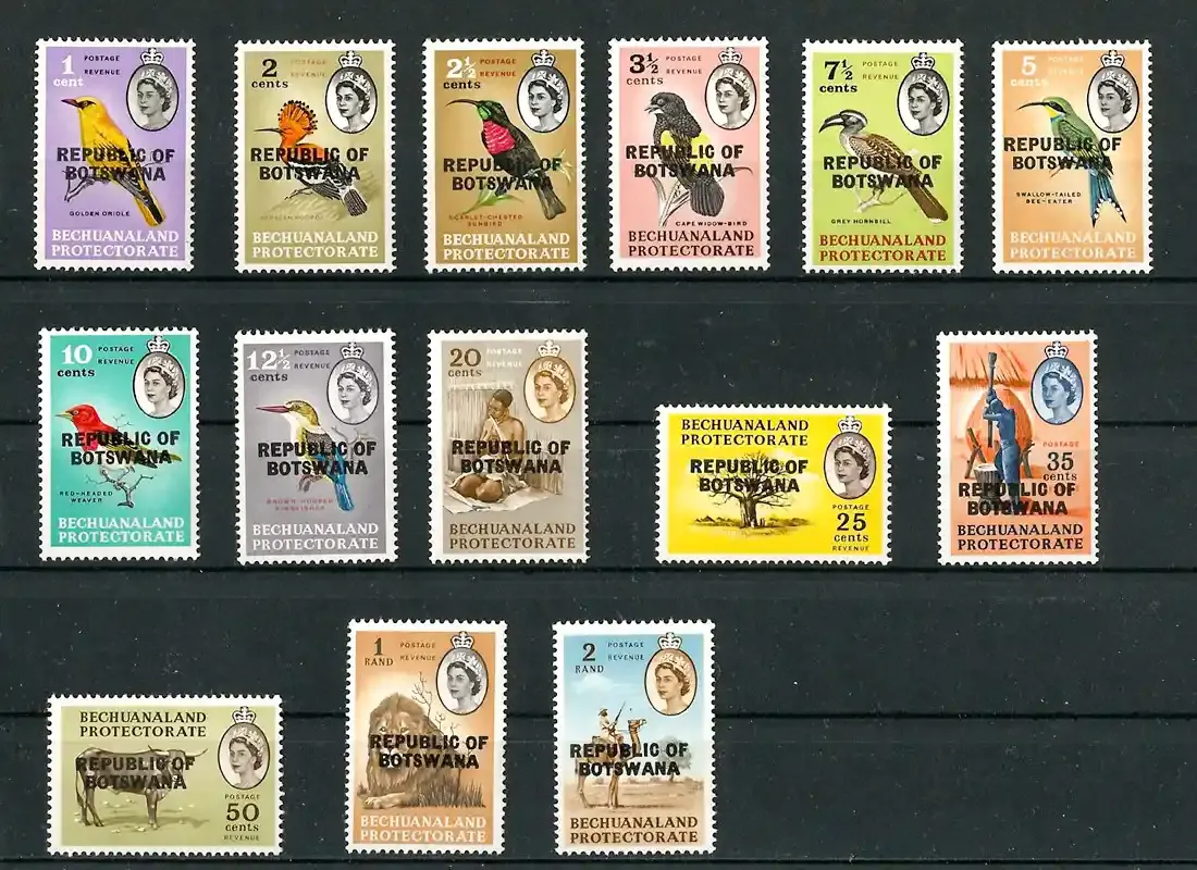 Botswana 1966 Defs/REPUBLIC - 1c-2R (ovpt) (14v)-MNH(**)
