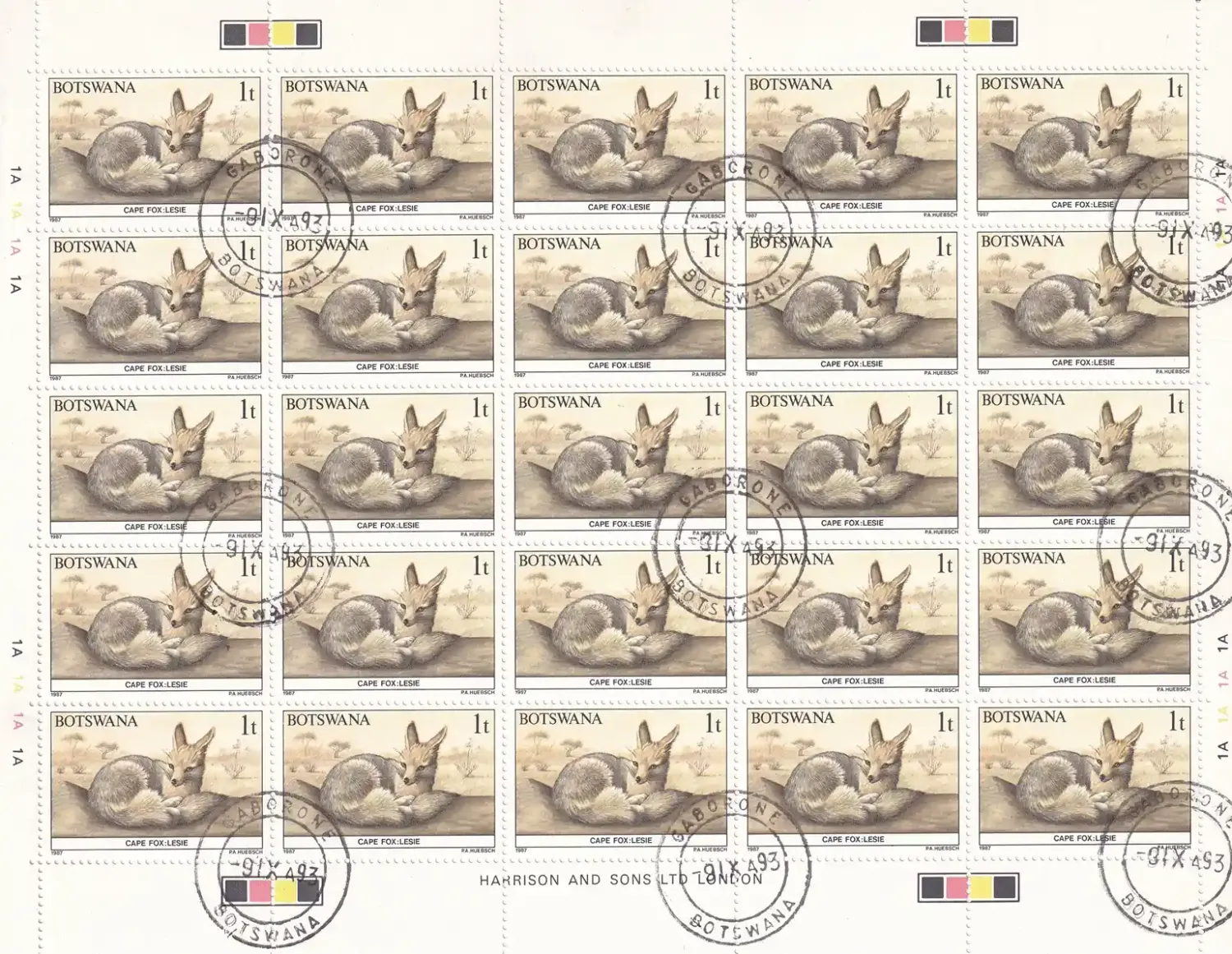 Botswana 1987 1t Cape Fox Sheet-CTO