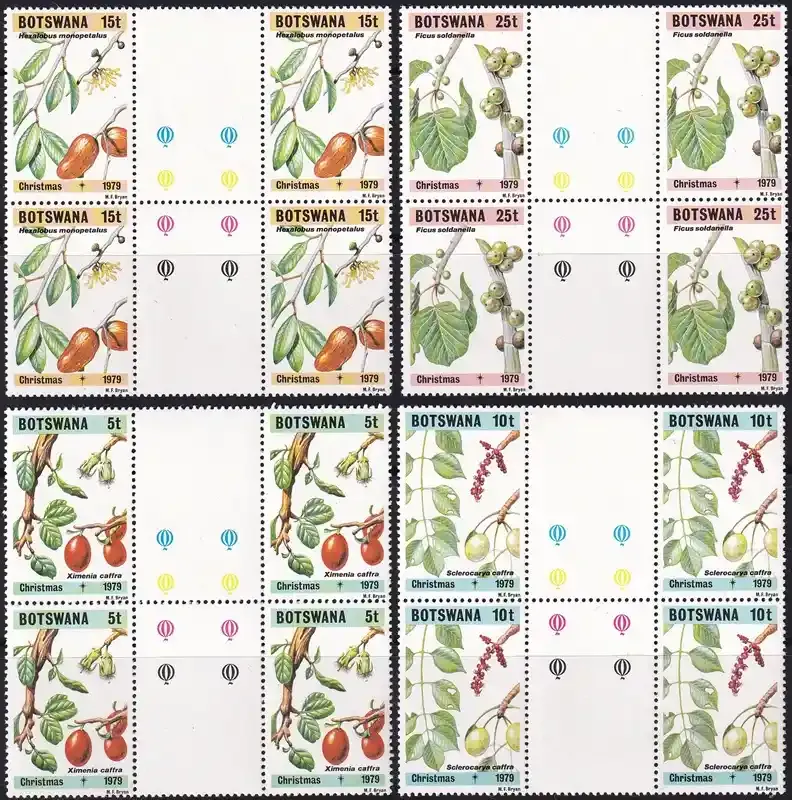 Botswana 1979 Christmas/Fruit (Gutter Blocks of 4v)-MNH(**)