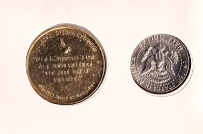USA 1985 FDC - The Legacy Of JF Kennedy, Sharing A Dream Medal & 1980 Coin In Stamp Cover.