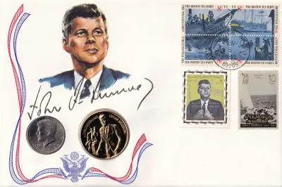 USA FDC 1986 - The Legacy Of JF Kennedy, Congressman From Boston Medal & 1973P Coin In Stamp Cover. USA FDC 1986 - The Legacy Of JF Kennedy, Congressman From Boston Medal & 1973P Coin In Stamp Cover.