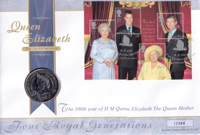 UK 2000 FDC, Royal Mint 2000 £5 BU Coin 100th Year of The Queen Mother Stamp Cover. UK 2000 FDC, Royal Mint 2000 £5 BU Coin 100th Year of The Queen Mother Stamp Cover.
