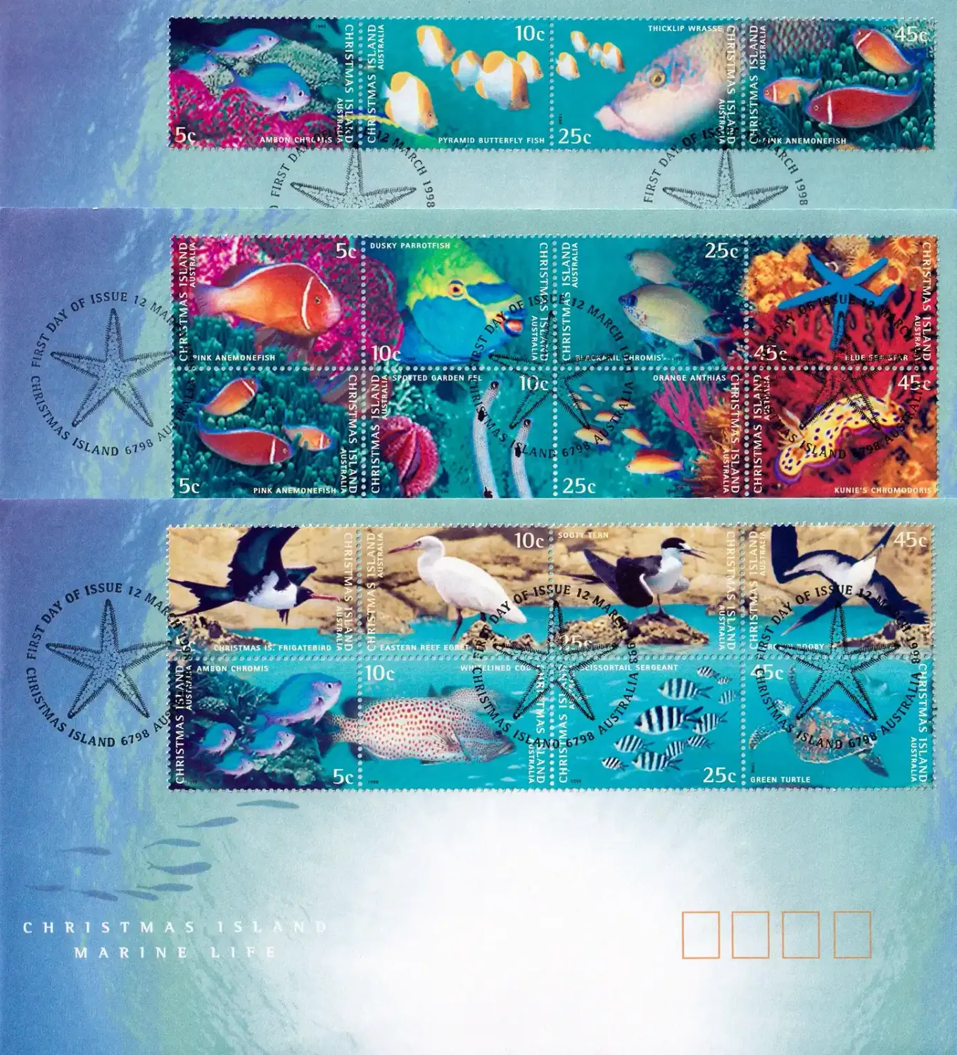 Australia (Christmas Island) 1998 Marine life. FDC x 3