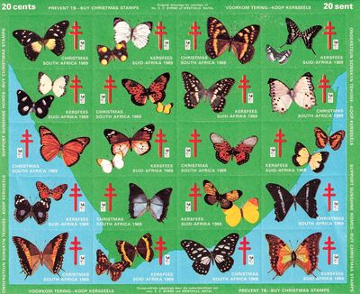 South Africa 1969 Cinderella, Butterflies. Fight against TB. MNH South Africa 1969 Cinderella, Butterflies. Fight against TB. MNH