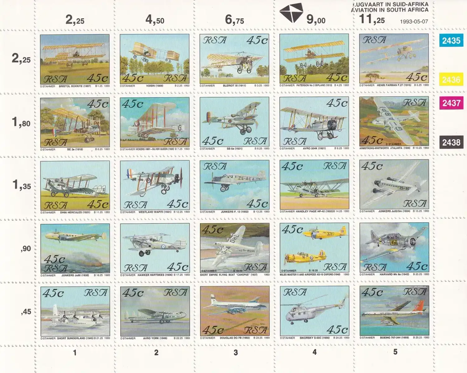 South Africa 1993 Aviation (ss/25v). MNH (**) South Africa 1993 Aviation (ss/25v). MNH (**)
