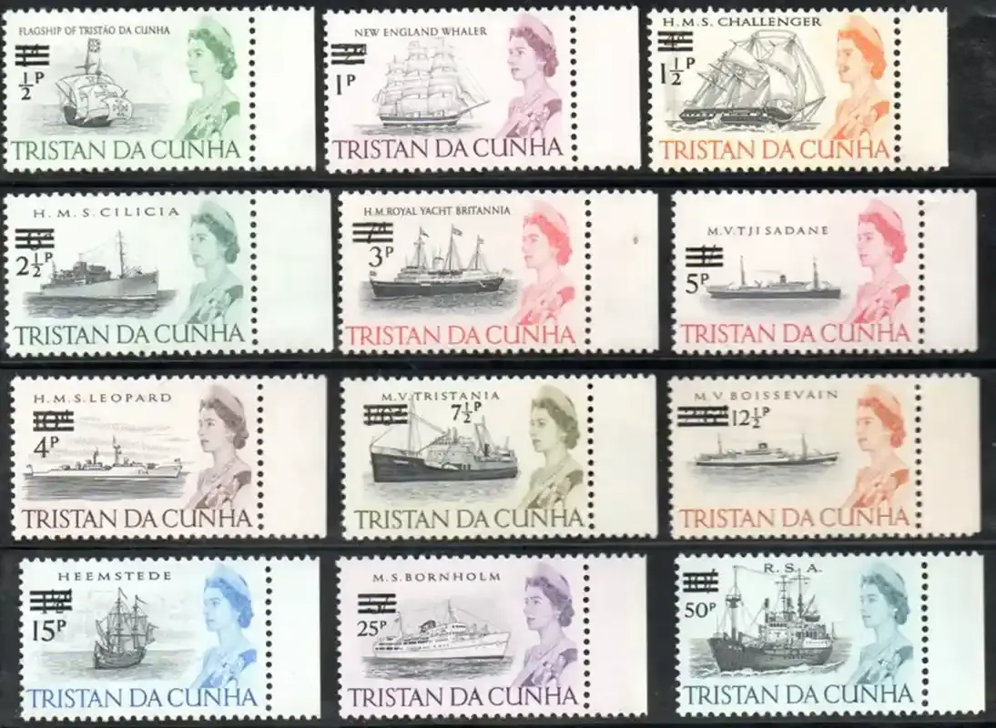 Tristan da Cunha 1971 Decimal Currency surch set. Marginals. MNH(**)